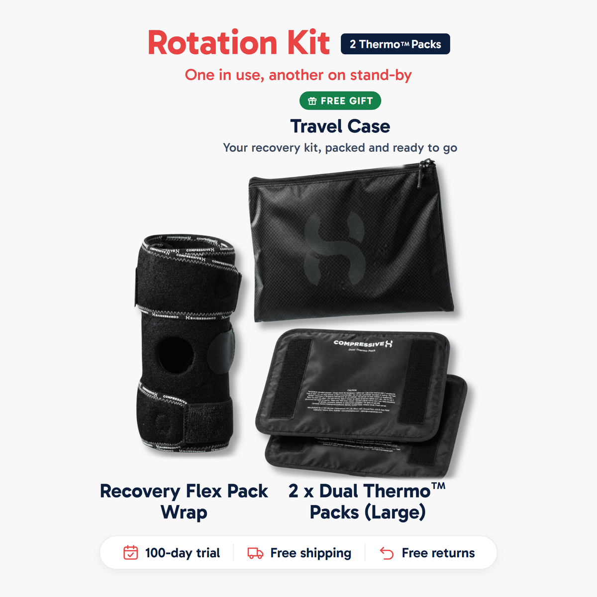 Rotation Kit: Recovery Flex Pack wrap, 2 Dual Thermo Packs (Large) and a free Travel Case
