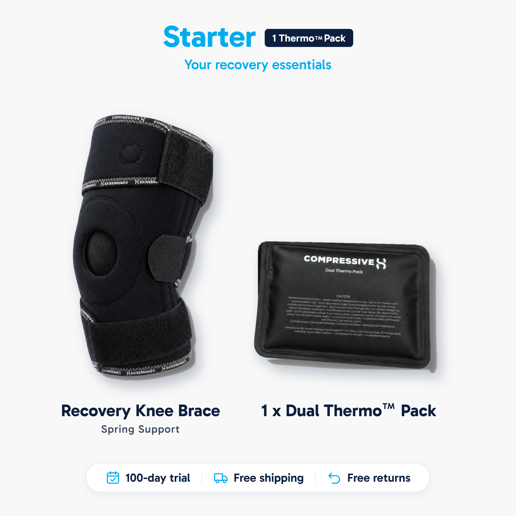Starter bundle: Recovery Knee Brace and 1 Dual Thermo Pack